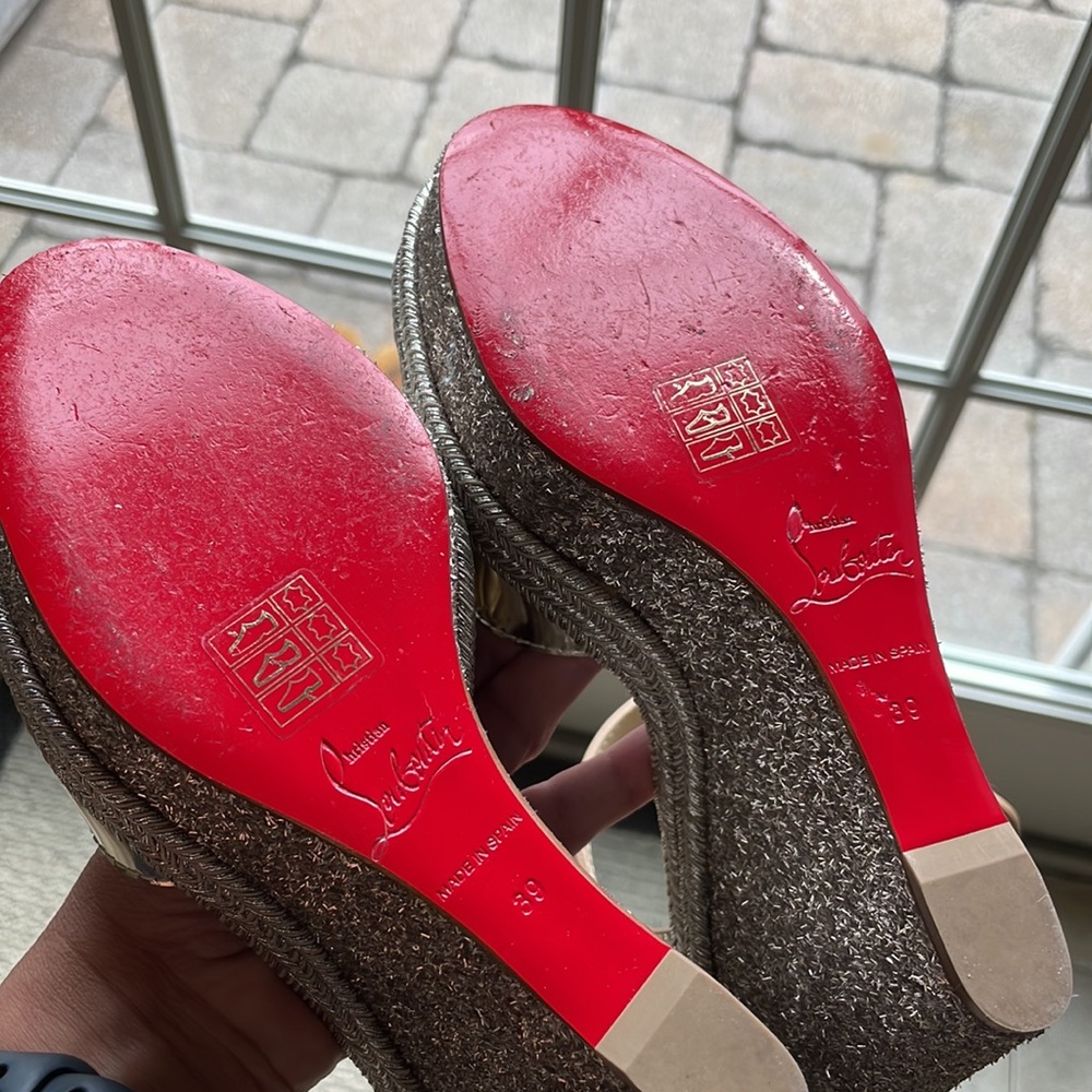 Christian louboutin almeria platine sandal espadrille glitter wedge sz 39 - Picture 10 of 10
